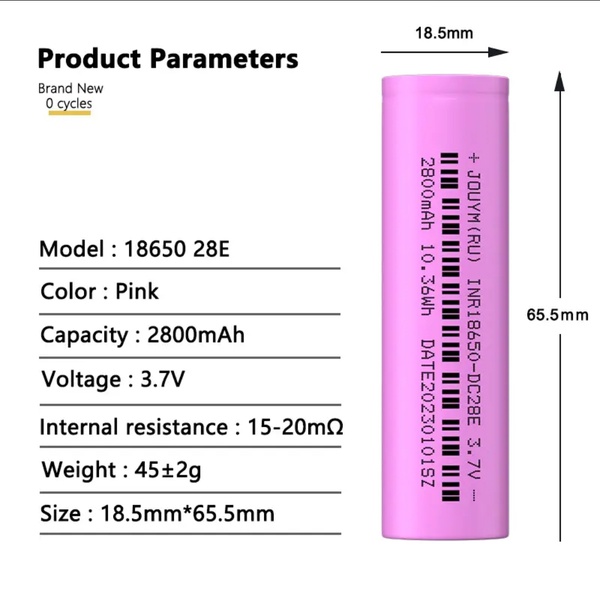 Аккумулятор 18650 3,7v  Li-ION, емкость 2800mAH